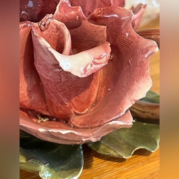 Vintage Pink Roses Pair Of Candle Stick Holders Italian Porcelain 5”T X 6”W - Picture 5 of 12